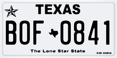 TX license plate BOF0841