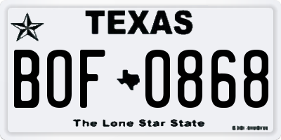 TX license plate BOF0868