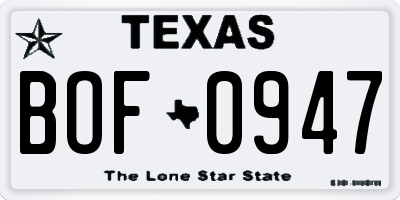 TX license plate BOF0947