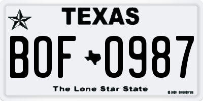 TX license plate BOF0987