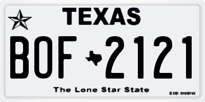 TX license plate BOF2121