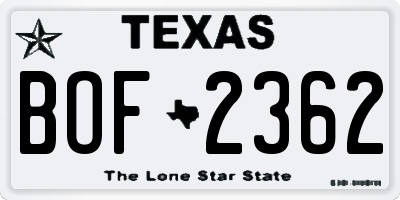 TX license plate BOF2362