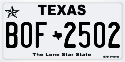 TX license plate BOF2502