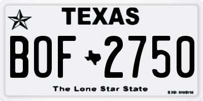 TX license plate BOF2750