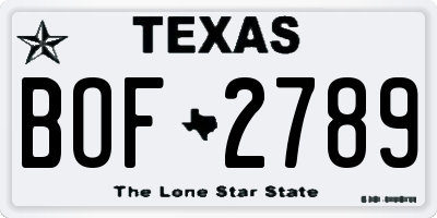 TX license plate BOF2789