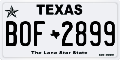 TX license plate BOF2899