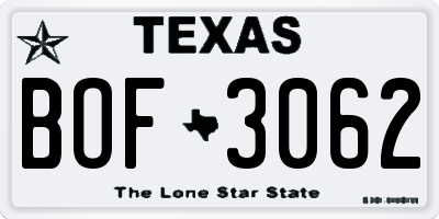 TX license plate BOF3062