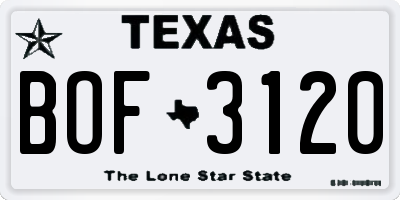 TX license plate BOF3120