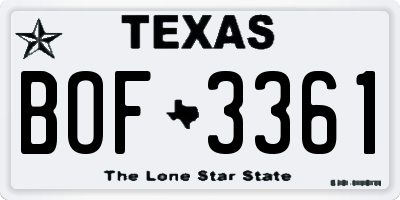 TX license plate BOF3361