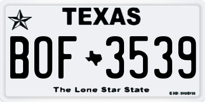 TX license plate BOF3539