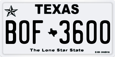 TX license plate BOF3600