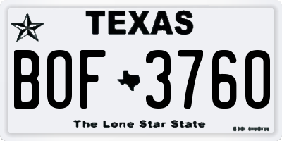 TX license plate BOF3760