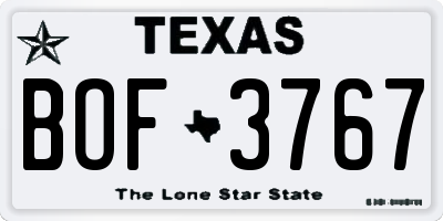 TX license plate BOF3767