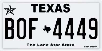 TX license plate BOF4449