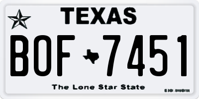 TX license plate BOF7451