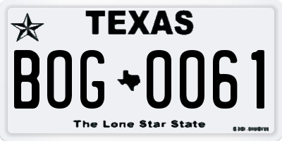 TX license plate BOG0061