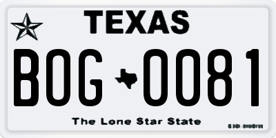 TX license plate BOG0081