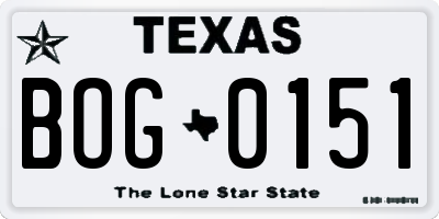 TX license plate BOG0151
