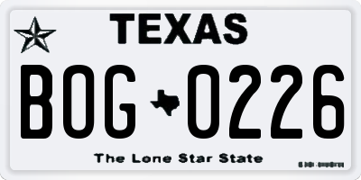 TX license plate BOG0226