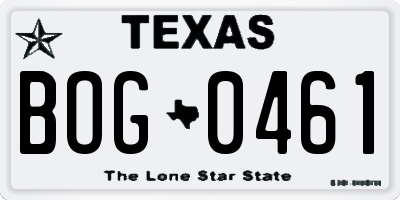 TX license plate BOG0461