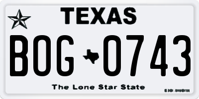 TX license plate BOG0743