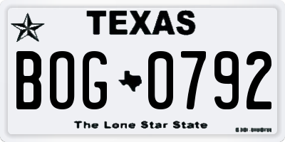 TX license plate BOG0792