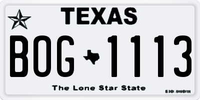 TX license plate BOG1113