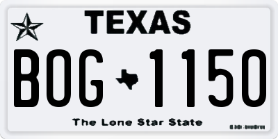 TX license plate BOG1150