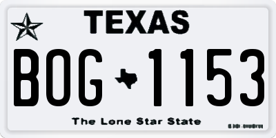TX license plate BOG1153