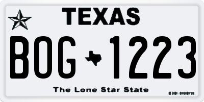 TX license plate BOG1223