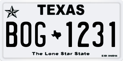 TX license plate BOG1231