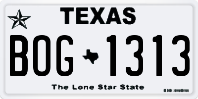 TX license plate BOG1313