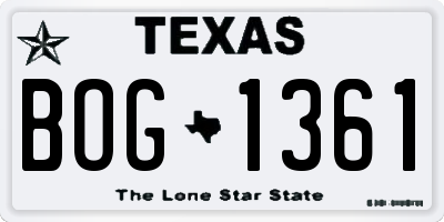 TX license plate BOG1361