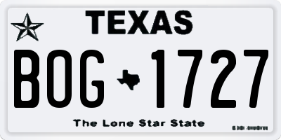 TX license plate BOG1727