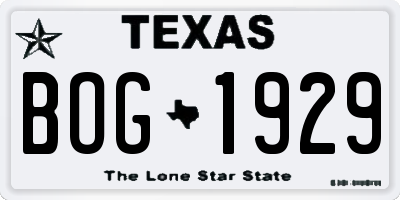 TX license plate BOG1929