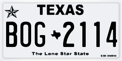 TX license plate BOG2114