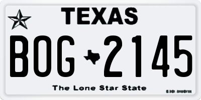 TX license plate BOG2145