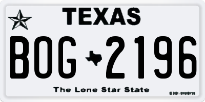 TX license plate BOG2196