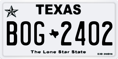 TX license plate BOG2402