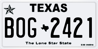 TX license plate BOG2421