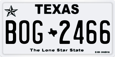 TX license plate BOG2466