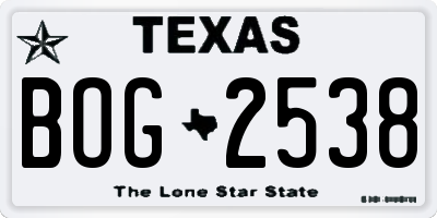 TX license plate BOG2538