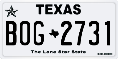 TX license plate BOG2731