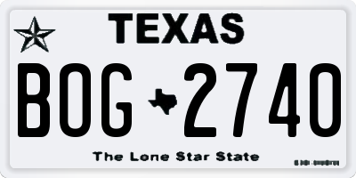 TX license plate BOG2740