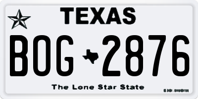 TX license plate BOG2876