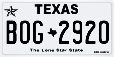 TX license plate BOG2920
