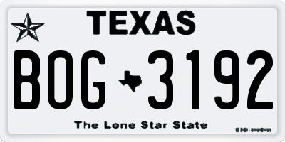TX license plate BOG3192