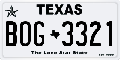 TX license plate BOG3321
