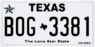 TX license plate BOG3381