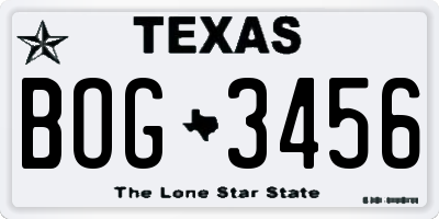 TX license plate BOG3456